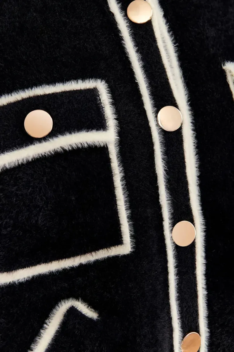 Contrast Trimmed Pocketed Knit Coats