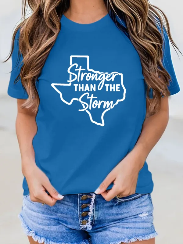 Ladies Stronger Than The Storn Simple Leisure Round Neck Shirt