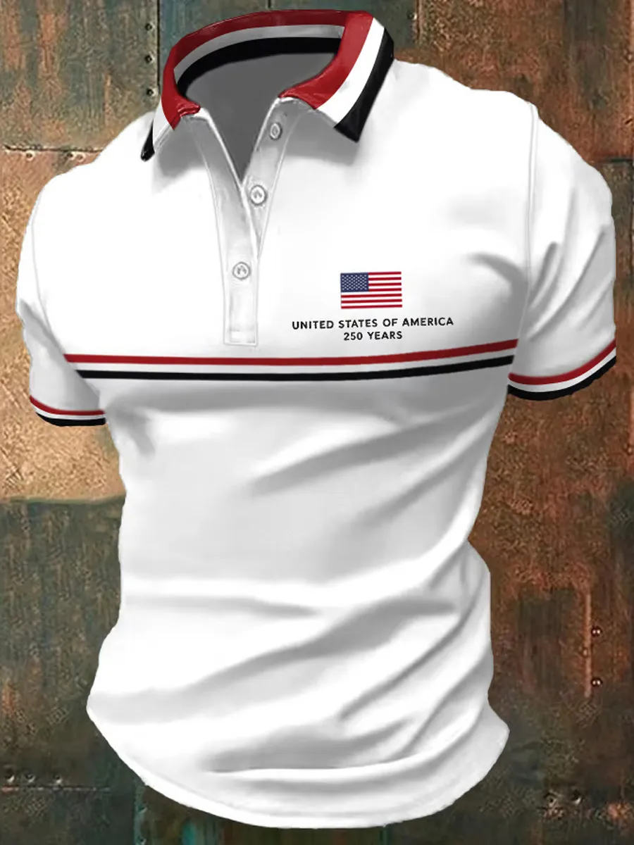 Men's Retro National Flag Print Casual Polo Shirt