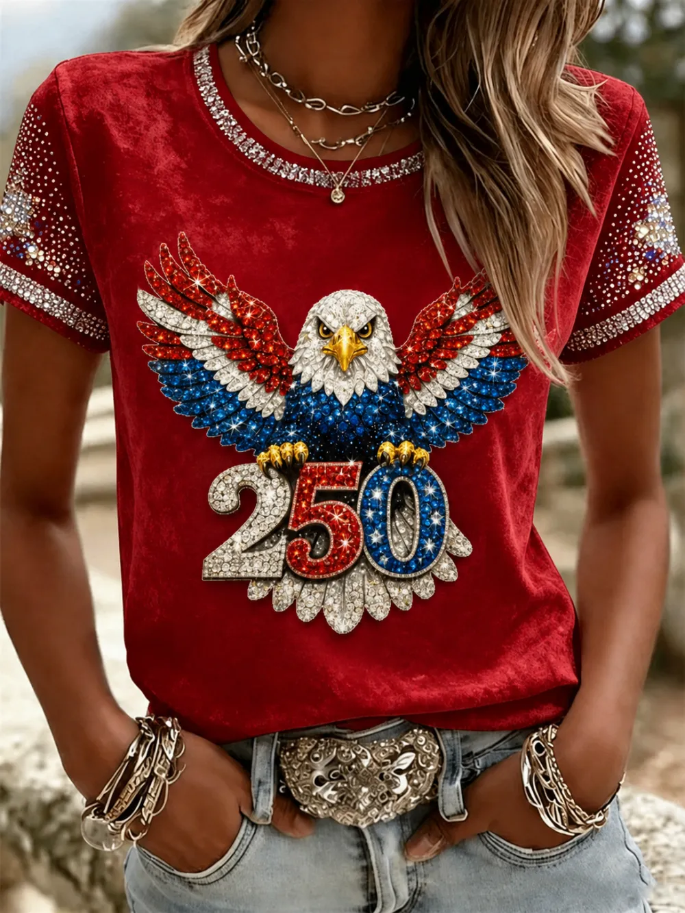 Women'S American Independence Day 250Th Anniversary Printed Short Sleeved T-Shirt