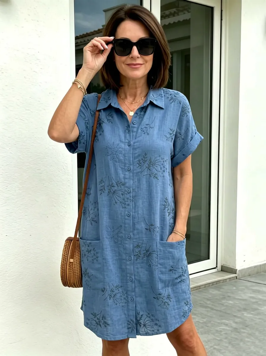 Women's Summer Vacation Floral Botanical Printed Shirt Dress