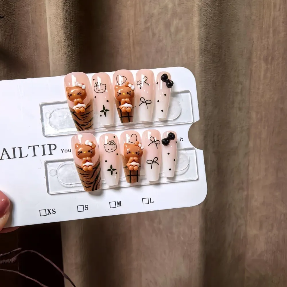Nailhour 30Pcs Bow 3D Medium Coffin French Press On Nails