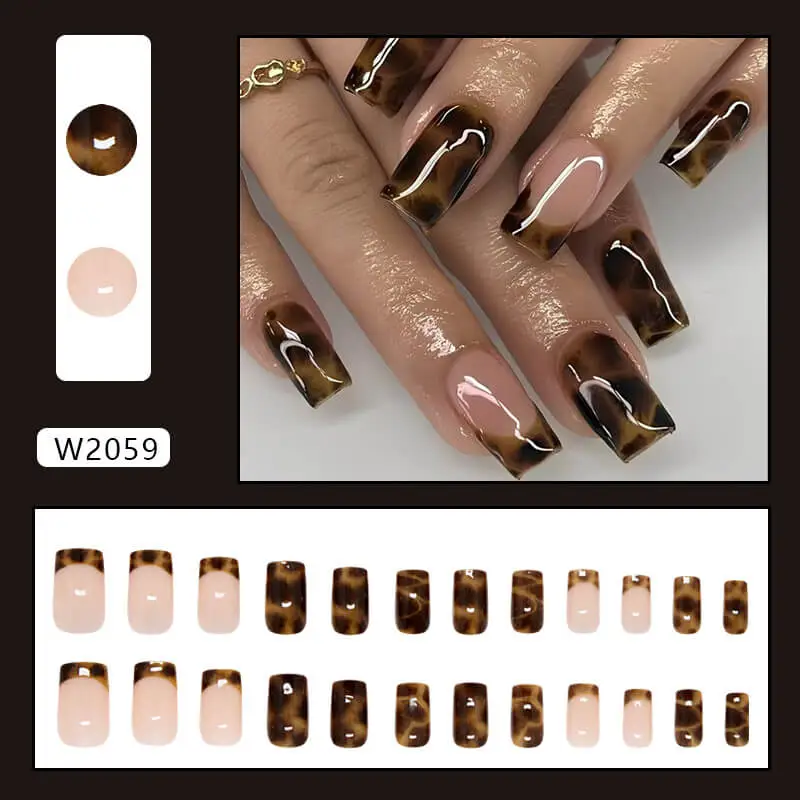 Nailhour 24Pcs Autumn French Medium Square Press On Nails