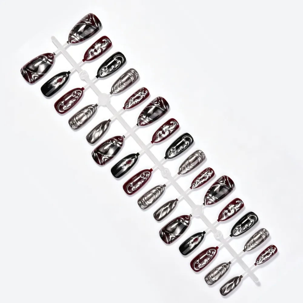 Nailhour 30Pcs Gilded 3D Medium Almond Dark Y2K Press On Nails