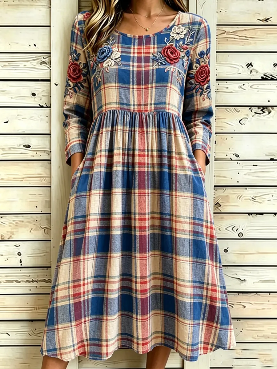 Women's Retro 250th Anniversary Flower Art Printed Dress