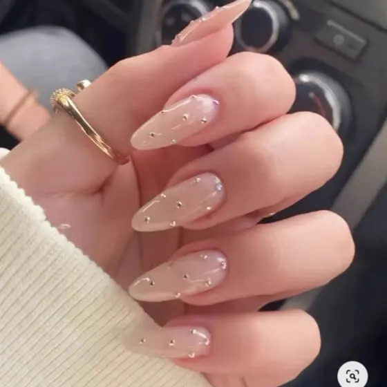 Nailhour 24Pcs Pink 3D Rhinestone Medium Almond Press On Nails