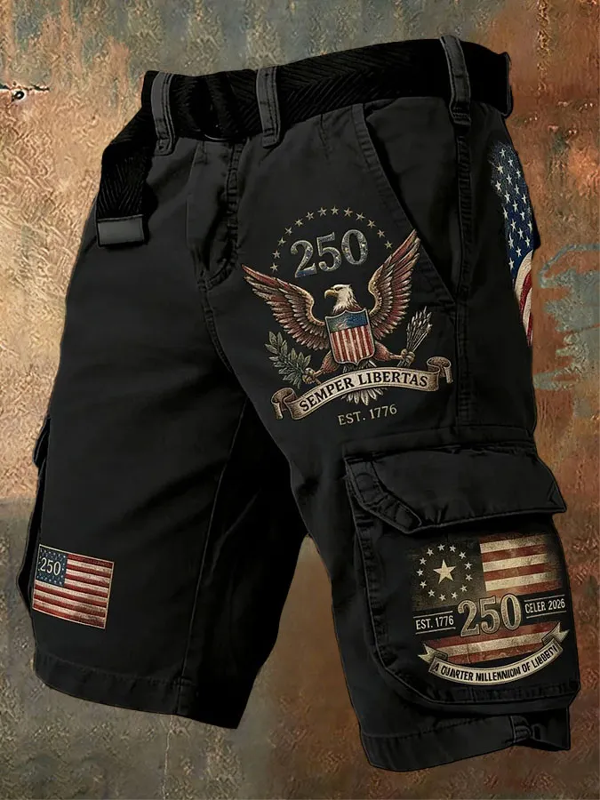 Men'S 250Th Anniversary Celebration Of American Independence Day Retro Work Shorts (Belt Not Included)