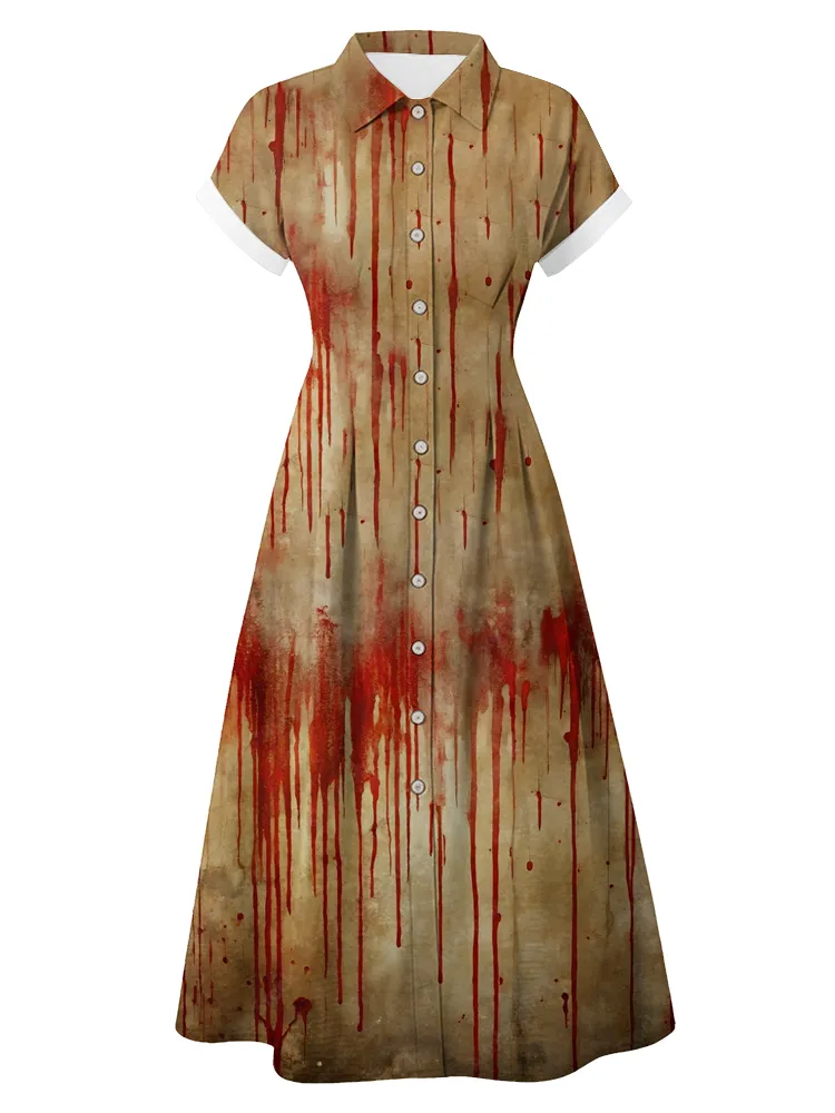 Women's Halloween Blood Stained Print Short Sleeve Dress
