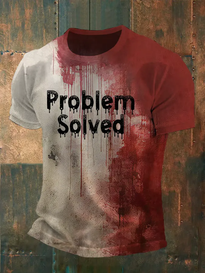 Men's Bloody Problem Solved Halloween Print T-Shirt