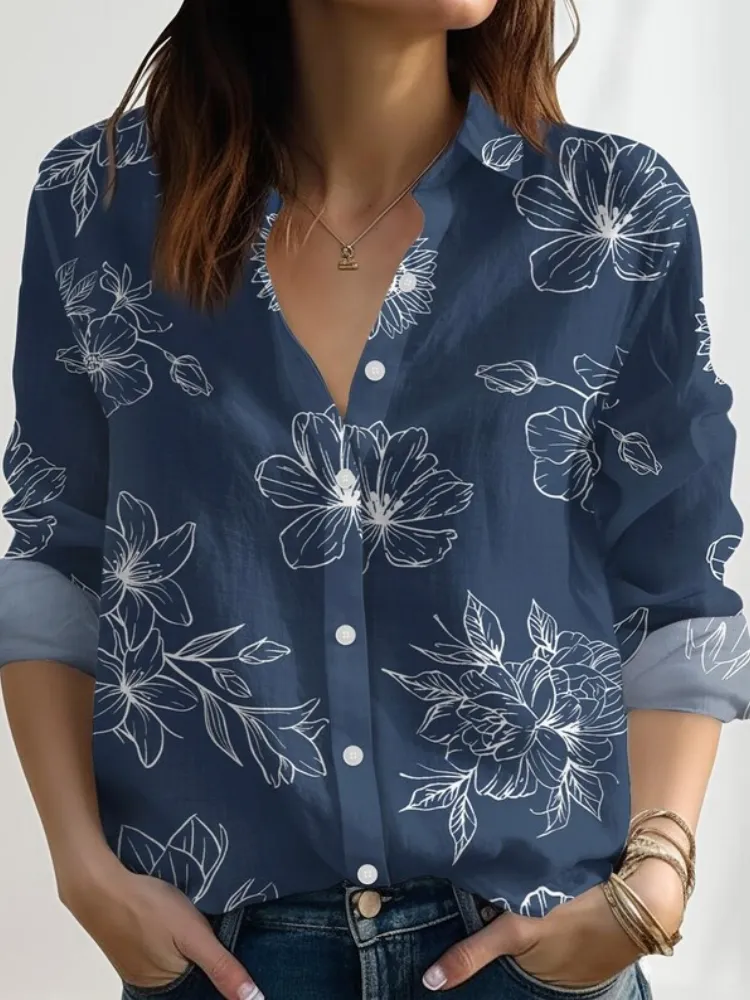 Casual Flower Button Up Shirt