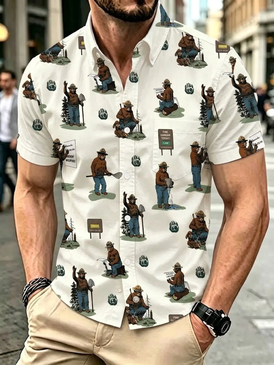 Men'S Resist Bear Print  Shirt