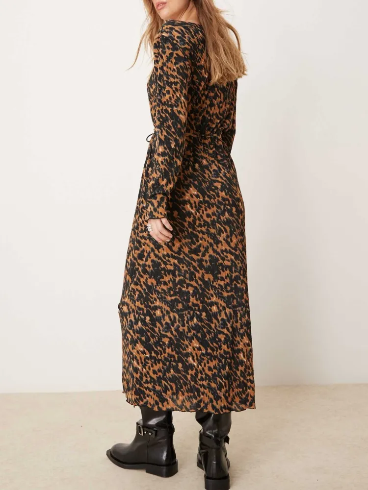 Casual Animal Print Boat Neck Dress