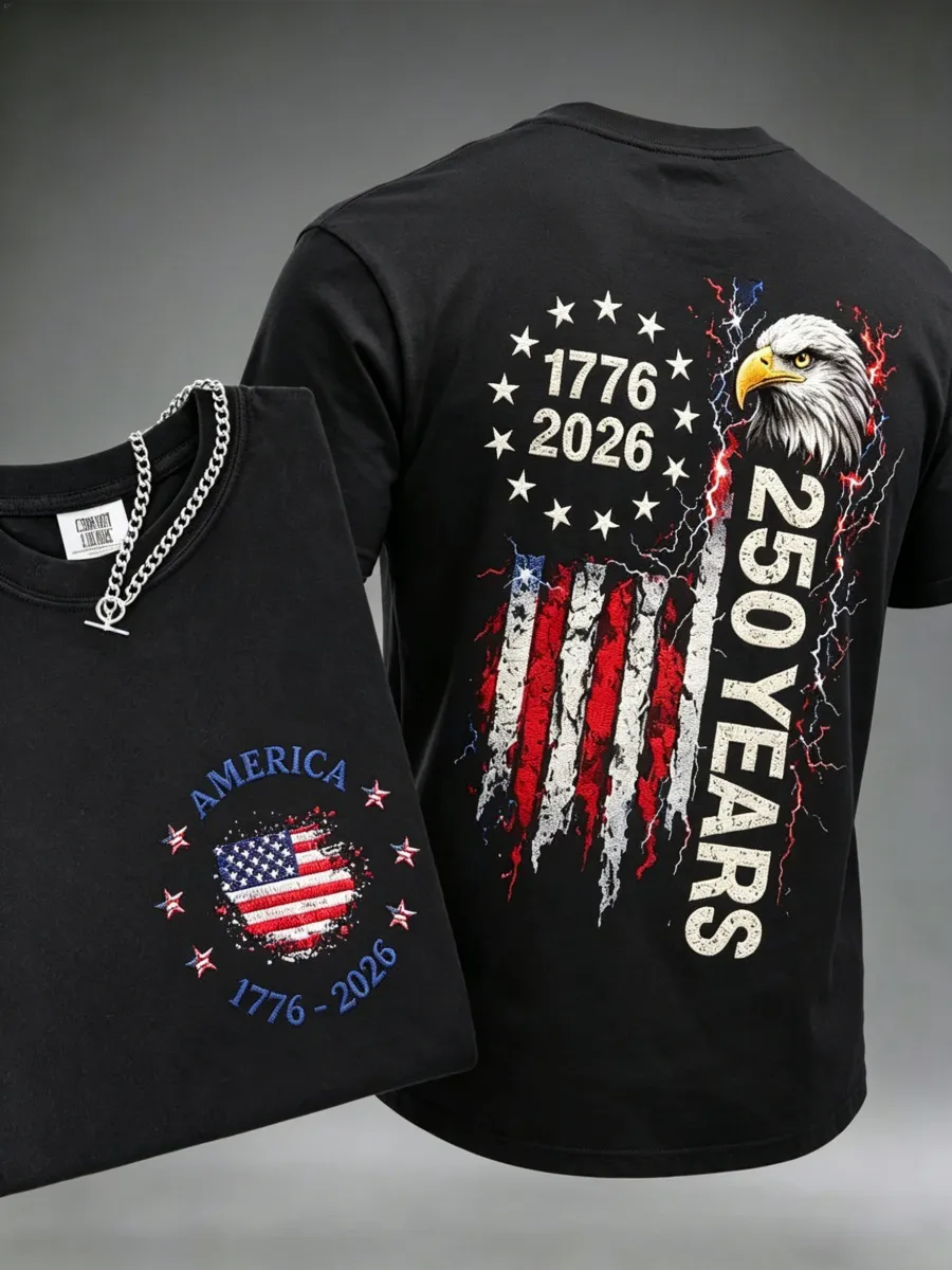 Men's American Flag & Eagle Print T-Shirt