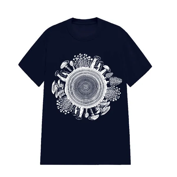 Wood Grain Mushrooms Pattern Printed T-Shirt