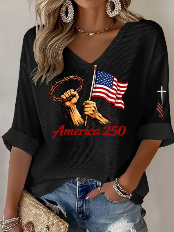 Women's 2026 USA 250th Anniversary Patriotic Printed T-Shirt