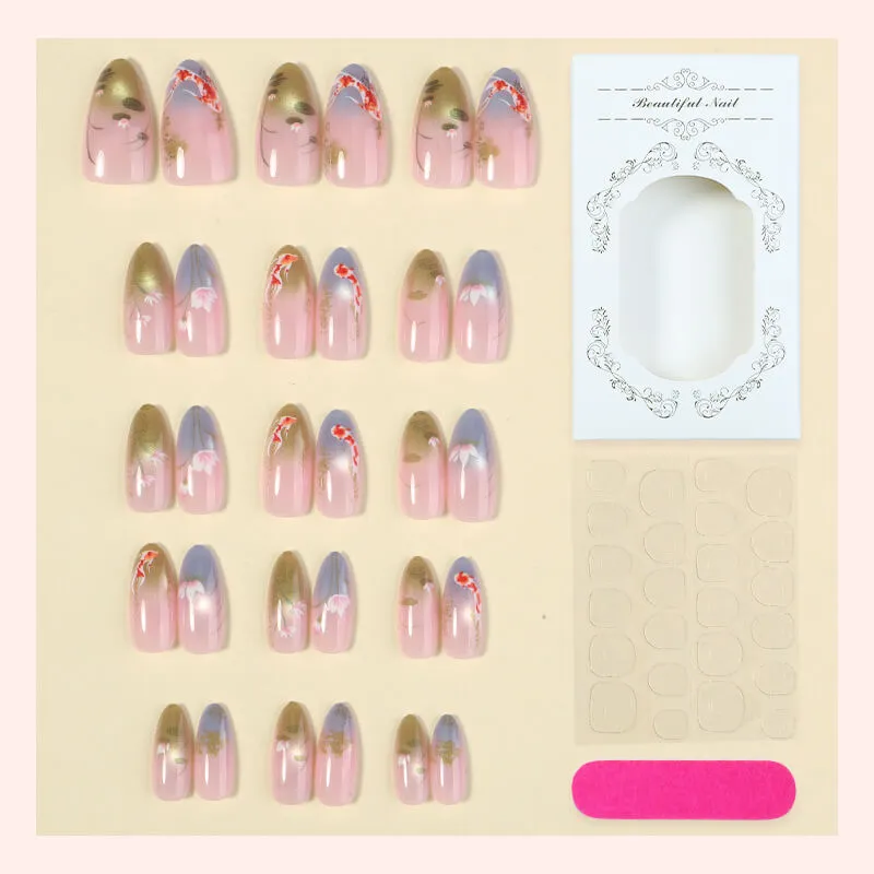 Nailhour 30Pcs Chinese Gradient Medium Almond Press On Nails