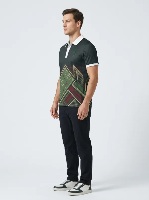 Men's Soccer Lover Field Pattern Printed Polo Shirt