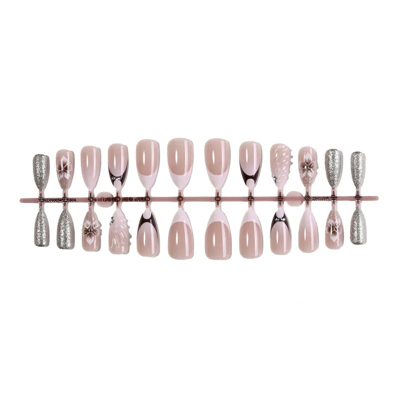 Nailhour 24Pcs Purple Glitter 3D Medium Almond Press On Nails