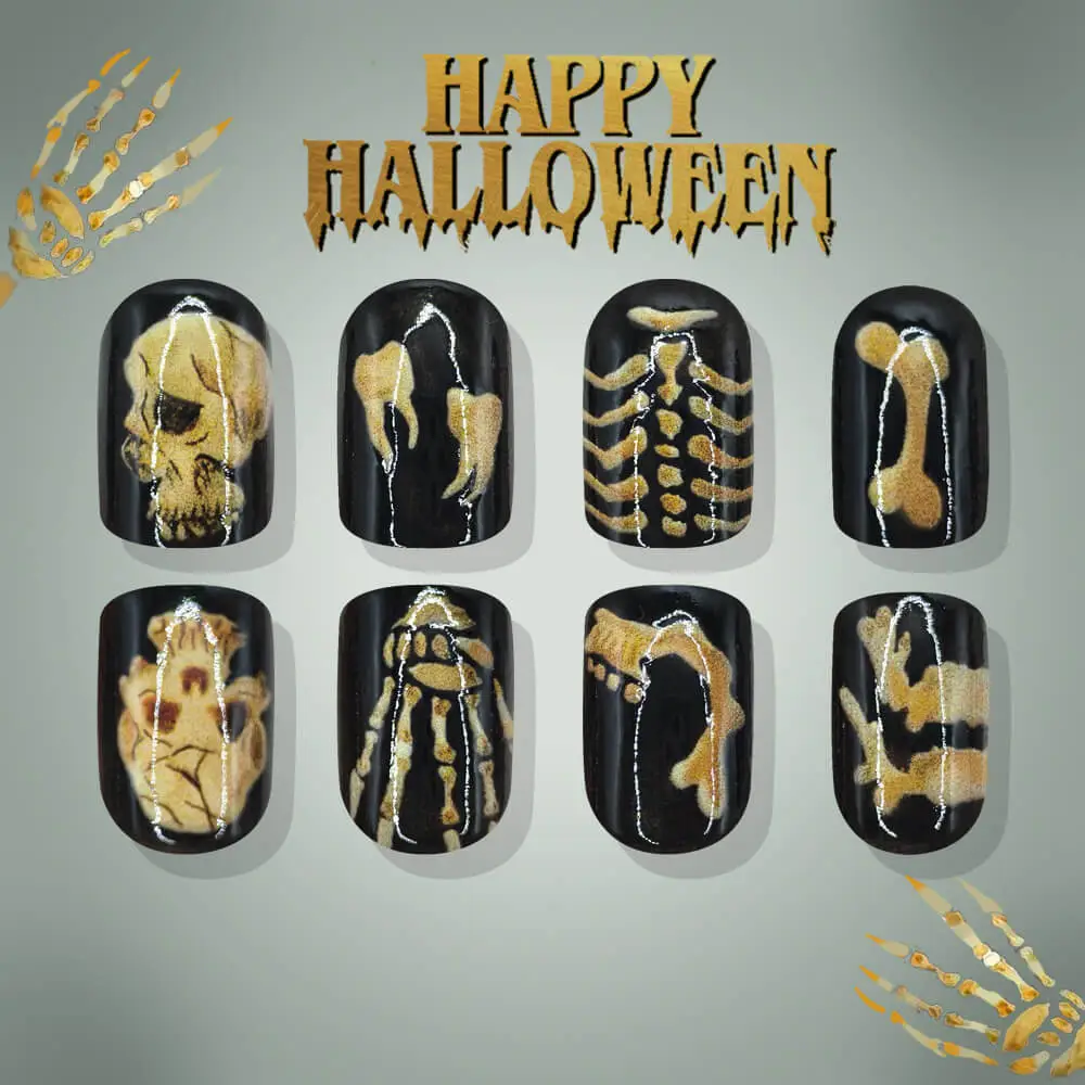 Nailhour 24Pcs Black Halloween Short Oval Press On Nails