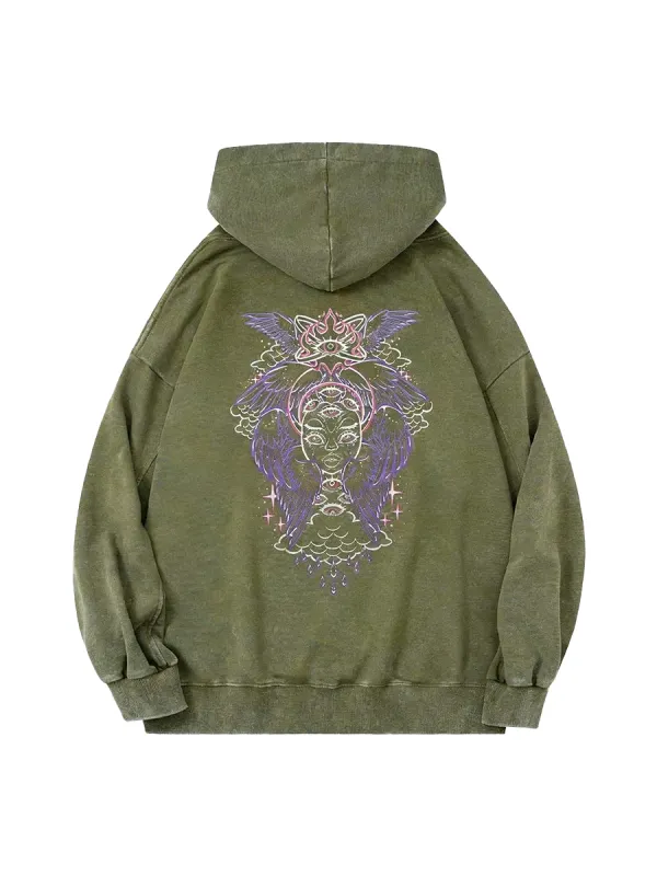 Multi-Eyed Winged Figure With Celestial Print Style  Hoodie