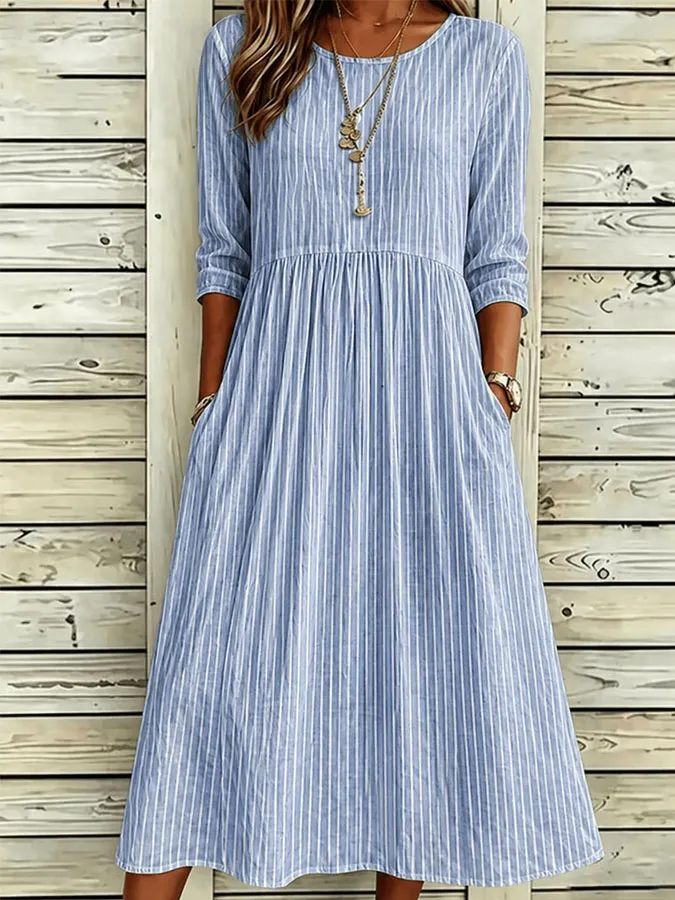 Women'S Casual Striped Art Printed Dress