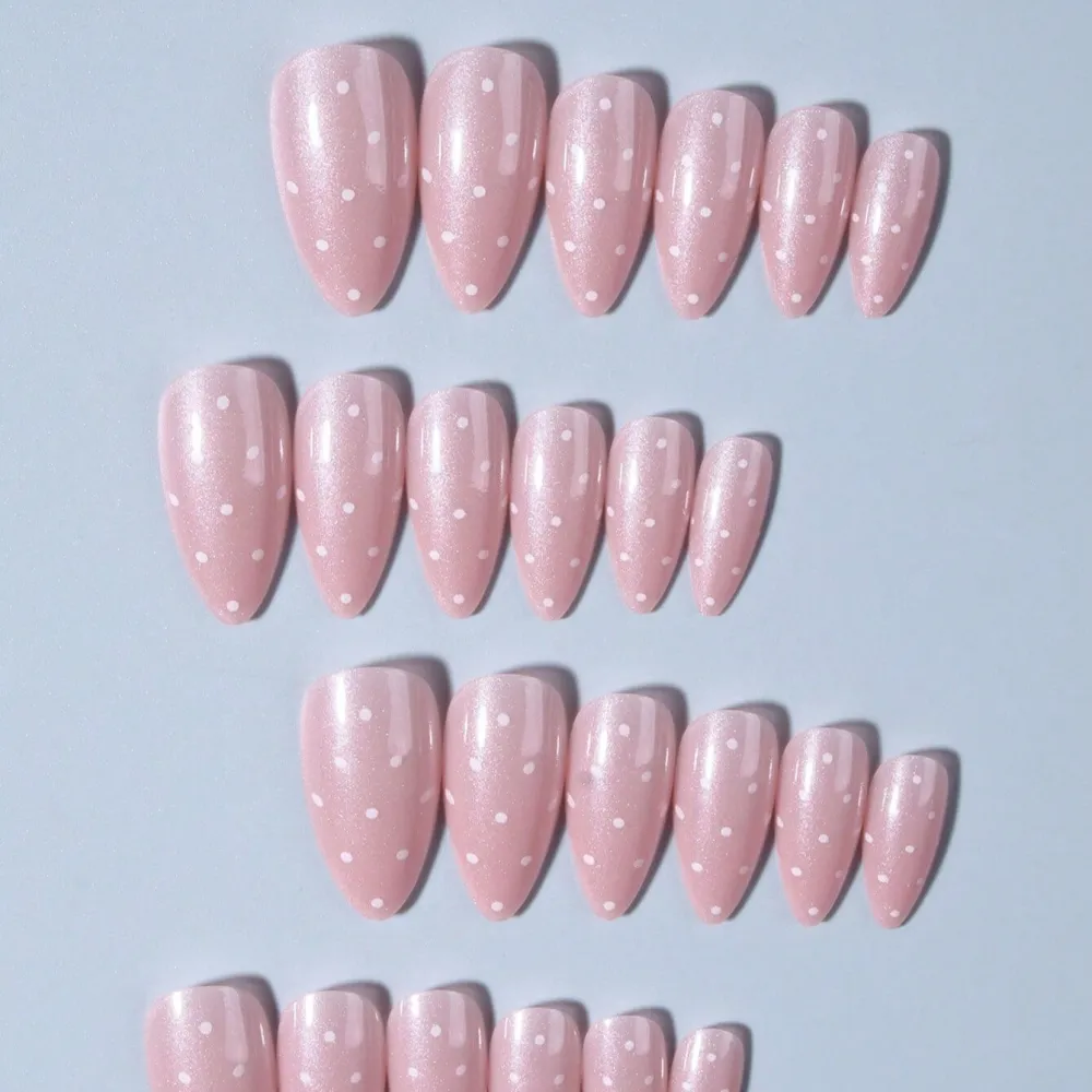 Nailhour 24Pcs Medium Almond Dot Glitter Press On Nails