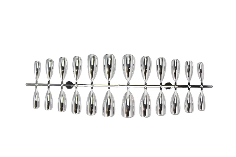 Nailhour 24Pcs Party French Minimalist Chrome Grey Short Almond Press On Nails