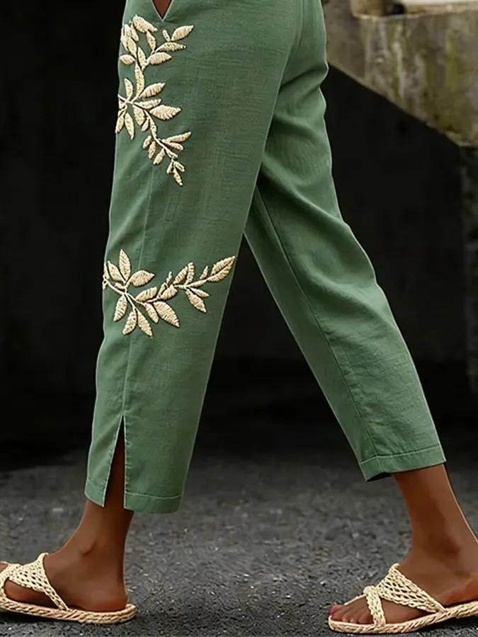 Women's Casual Printed Cotton-Linen Pants