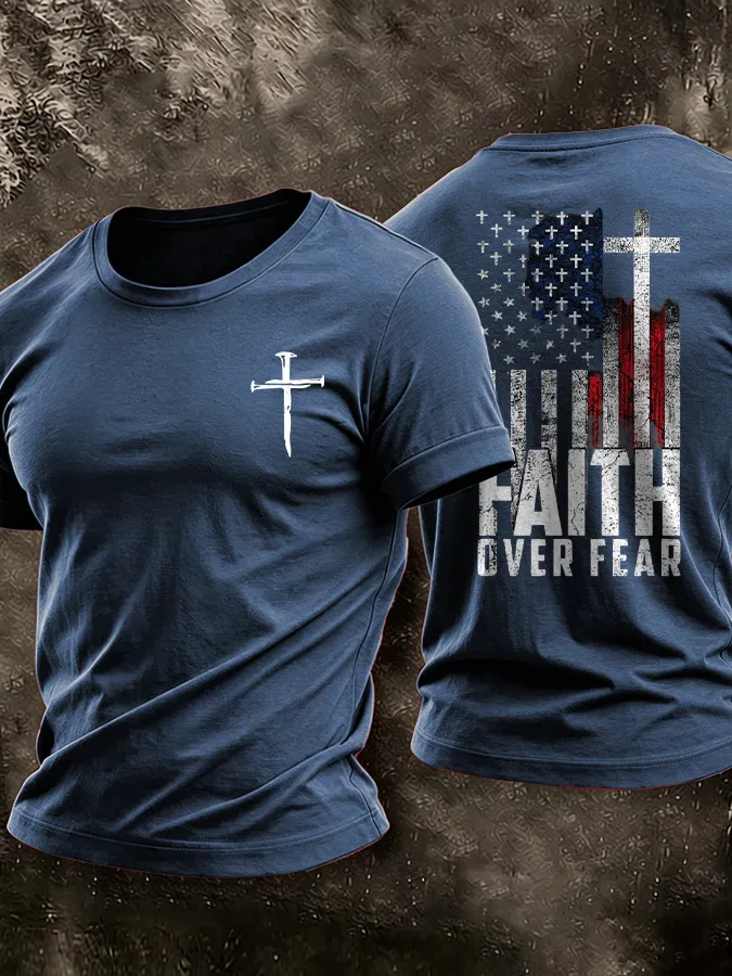 Men's American Flag Faith Printed Casual T-shirt