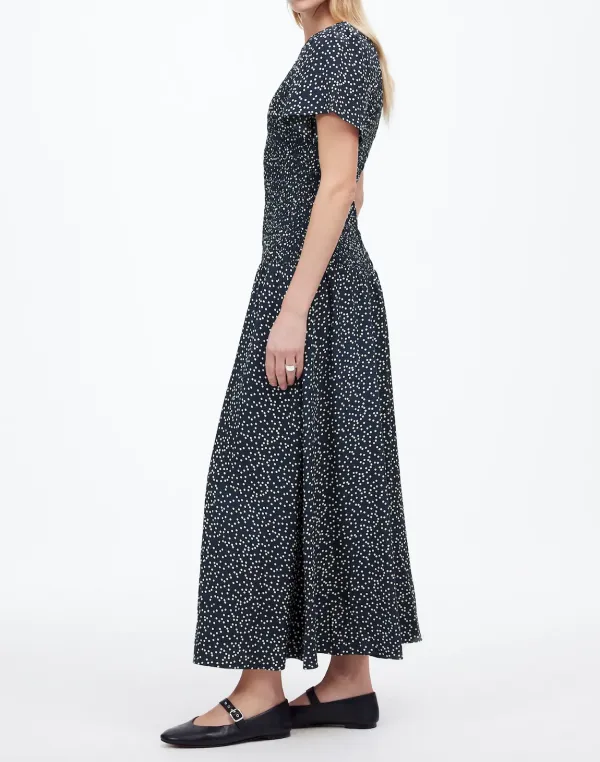 Flutter-Sleeve Smocked Midi Dress In Floral
