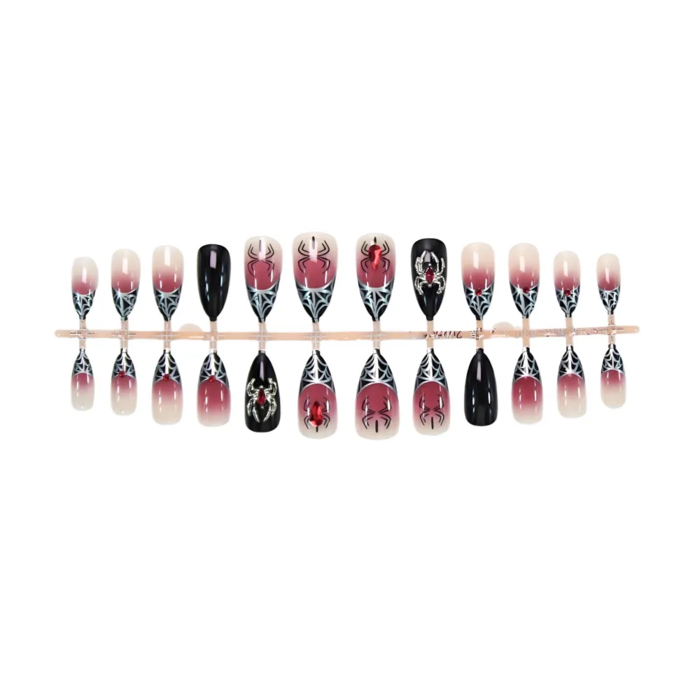 Nailhour Black Gothic 24Pcs Almond Spider Halloween Press On Nails
