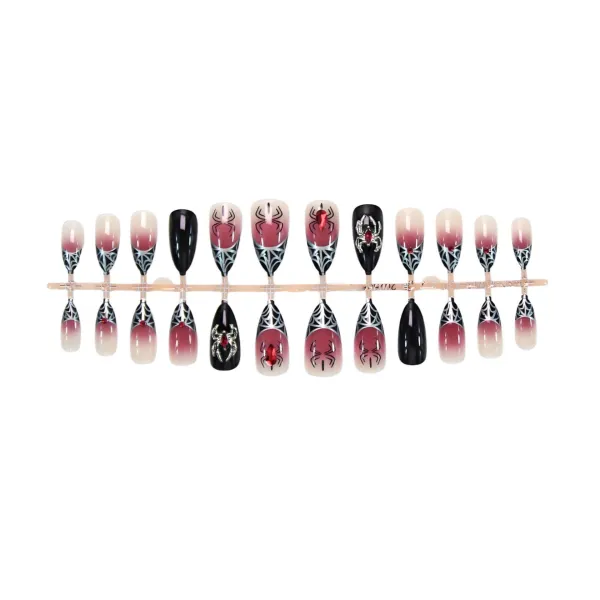 Nailhour Black Gothic 24Pcs Almond Spider Halloween Press On Nails