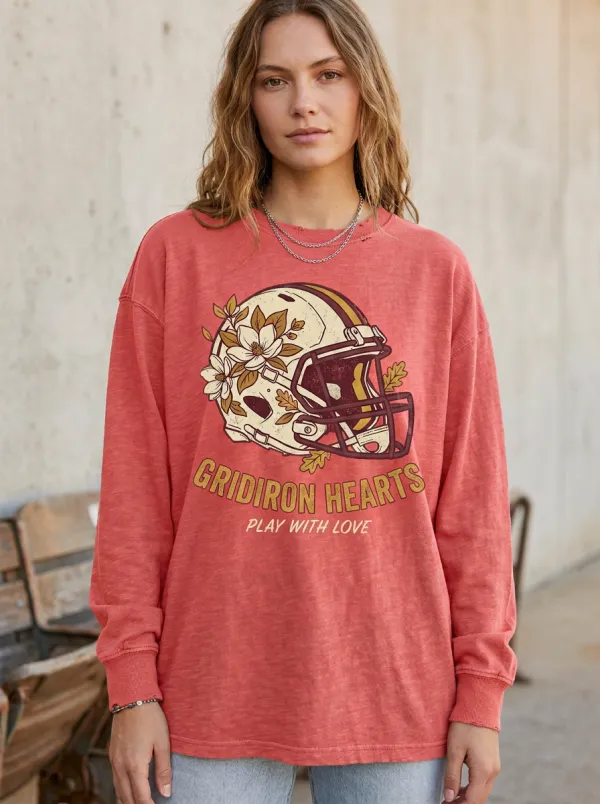 Floral Helmet Hearts Football Graphic Sweatshirt