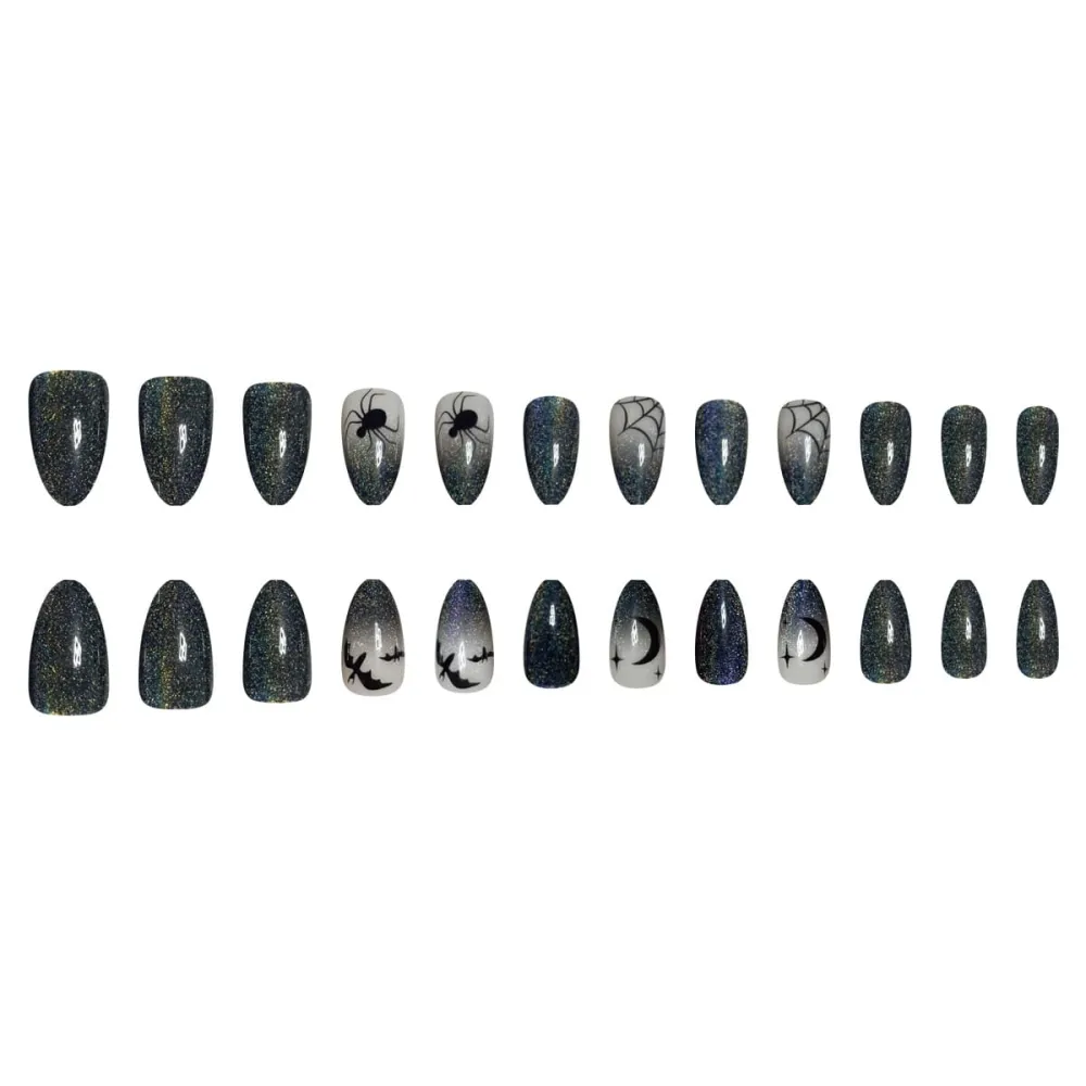 Nailhour 24Pcs Halloween Dark Medium Almond Cat Eye Press On Nails
