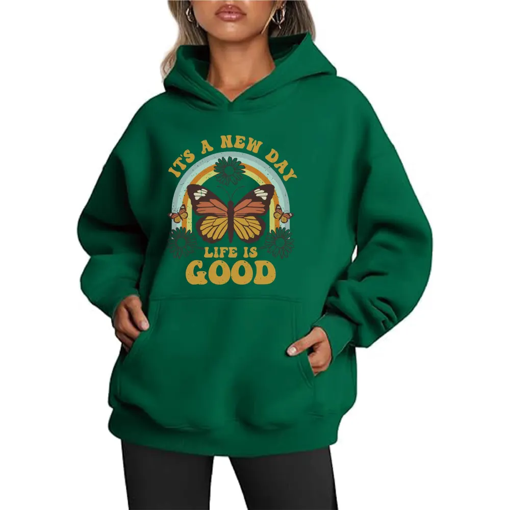 Butterfly And Letter Printed Hoodies
