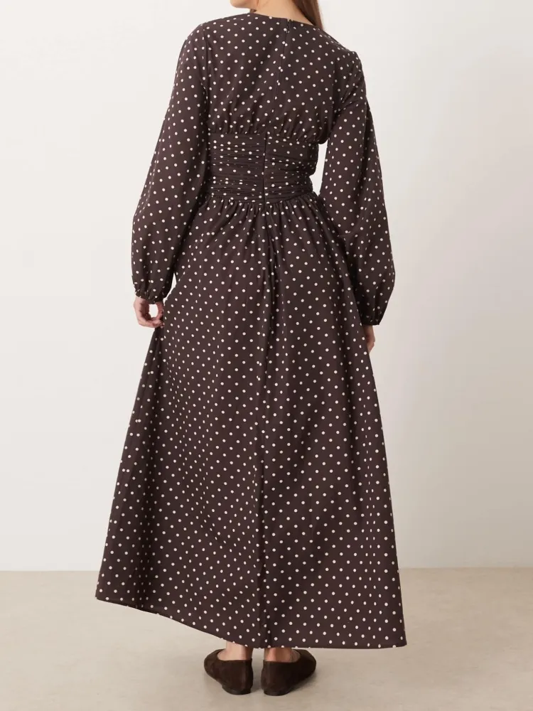 Ruched Waist Spot Printed Dress