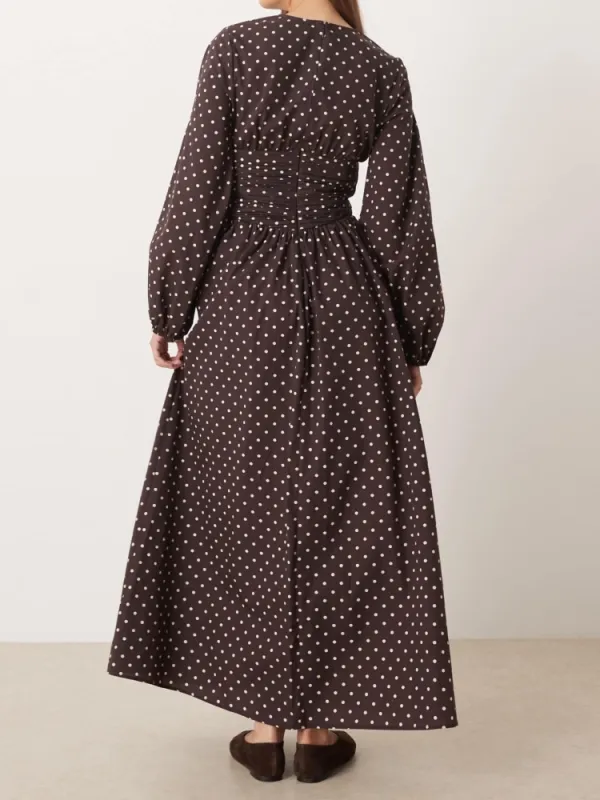 Ruched Waist Spot Printed Dress