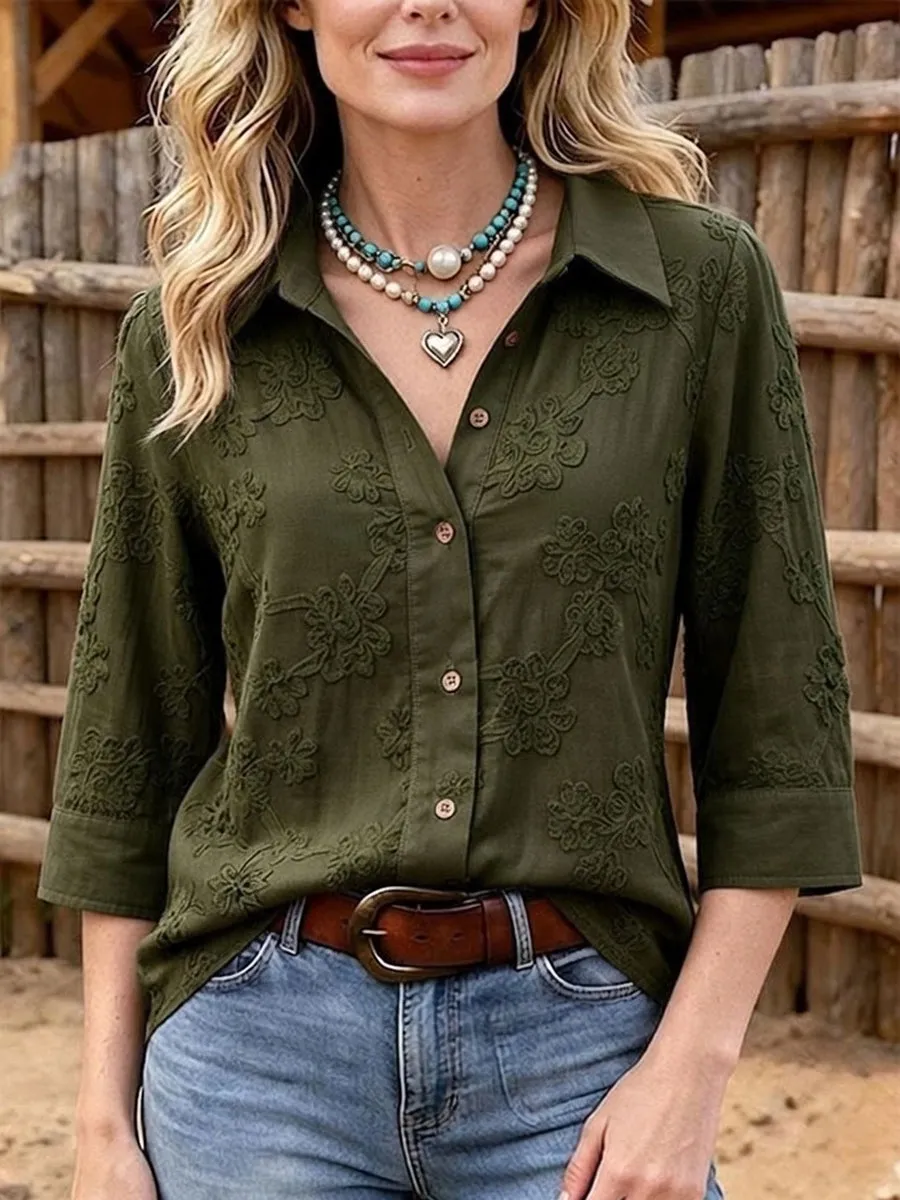Women'S Casual Floral Print Cotton Linen Top