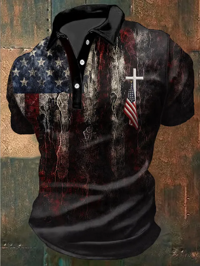 Men'S American Independence Day Printed Casual Polo Shirt
