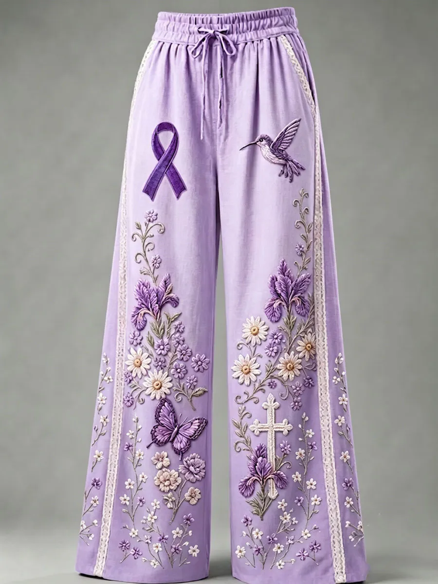Women's Floral Print Embroidered Palazzo Pants