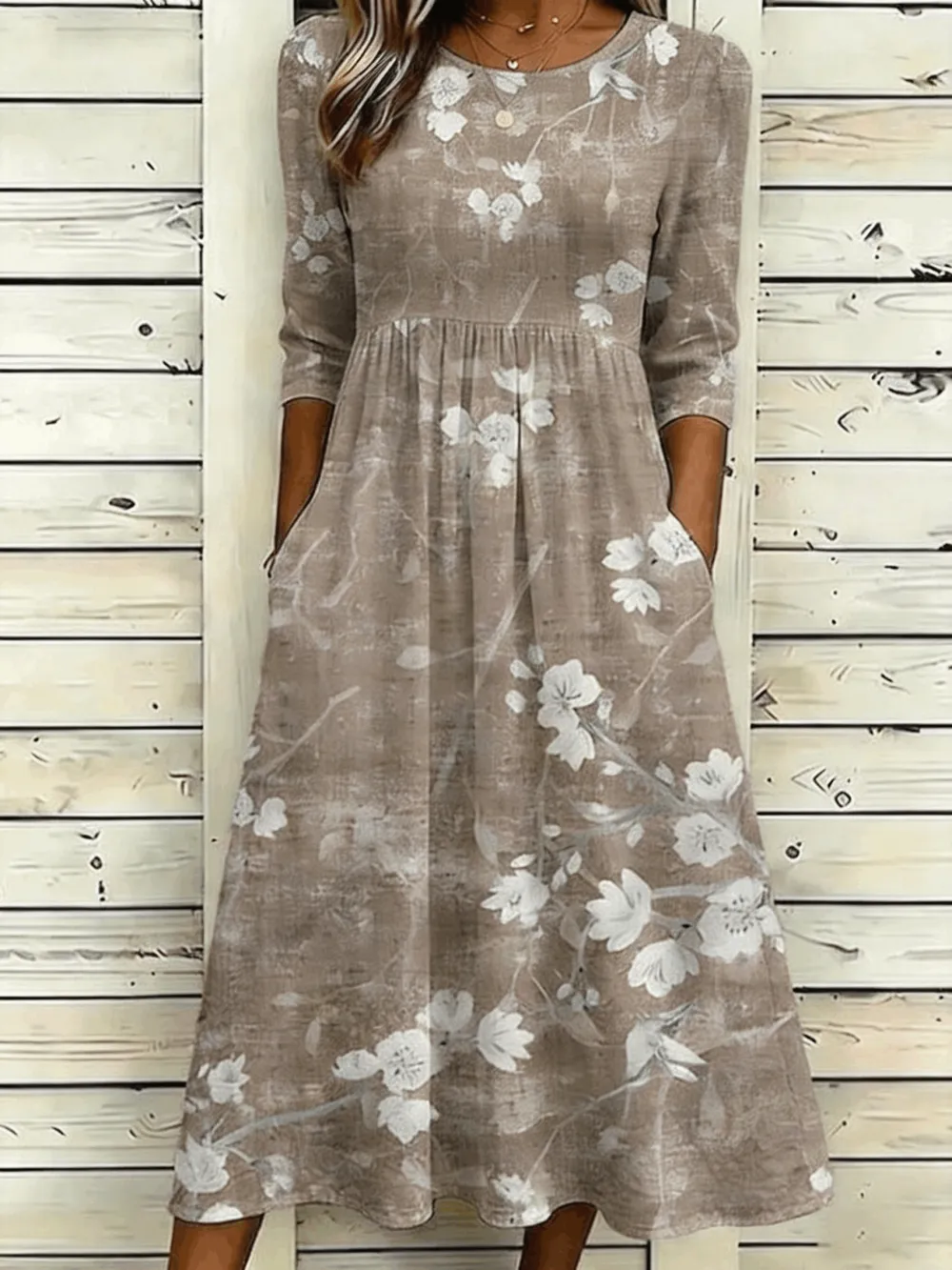 Women's Floral Summer Dress Crew Neck Half Sleeve A-Line Dress