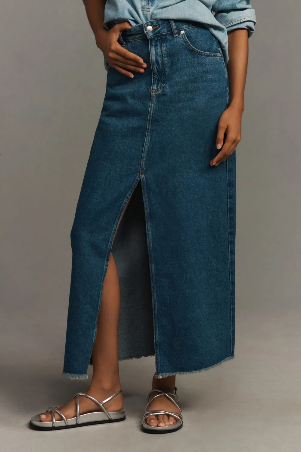 The Madi Front-Slit Denim Skirt
