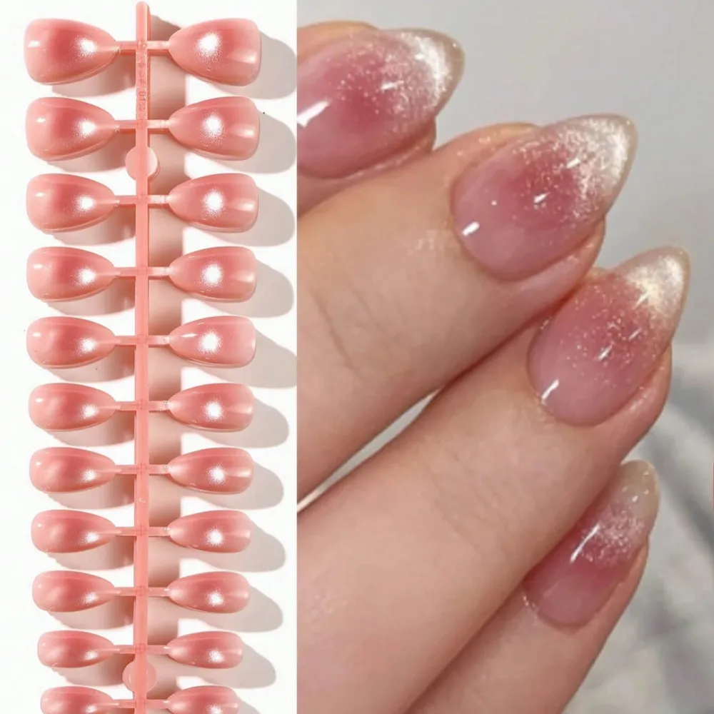 Nailhour 30Pcs French Medium Almond Daily Cat Eye Press On Nails