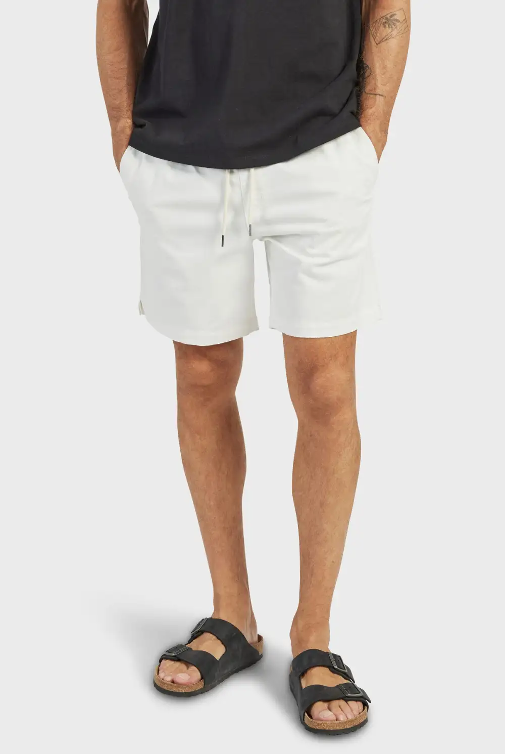 Beige Linen Drawstring Shorts