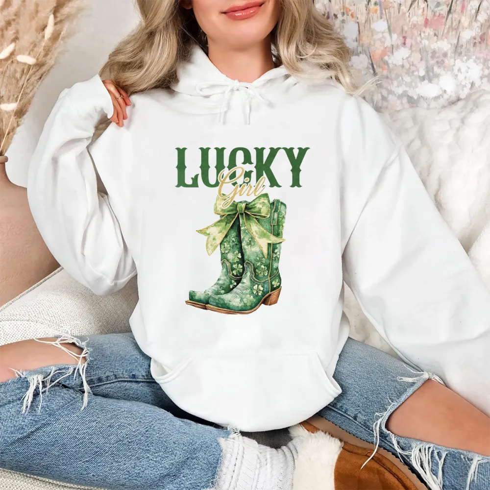 Lucky Girl Printed Long Sleeve Hoodies