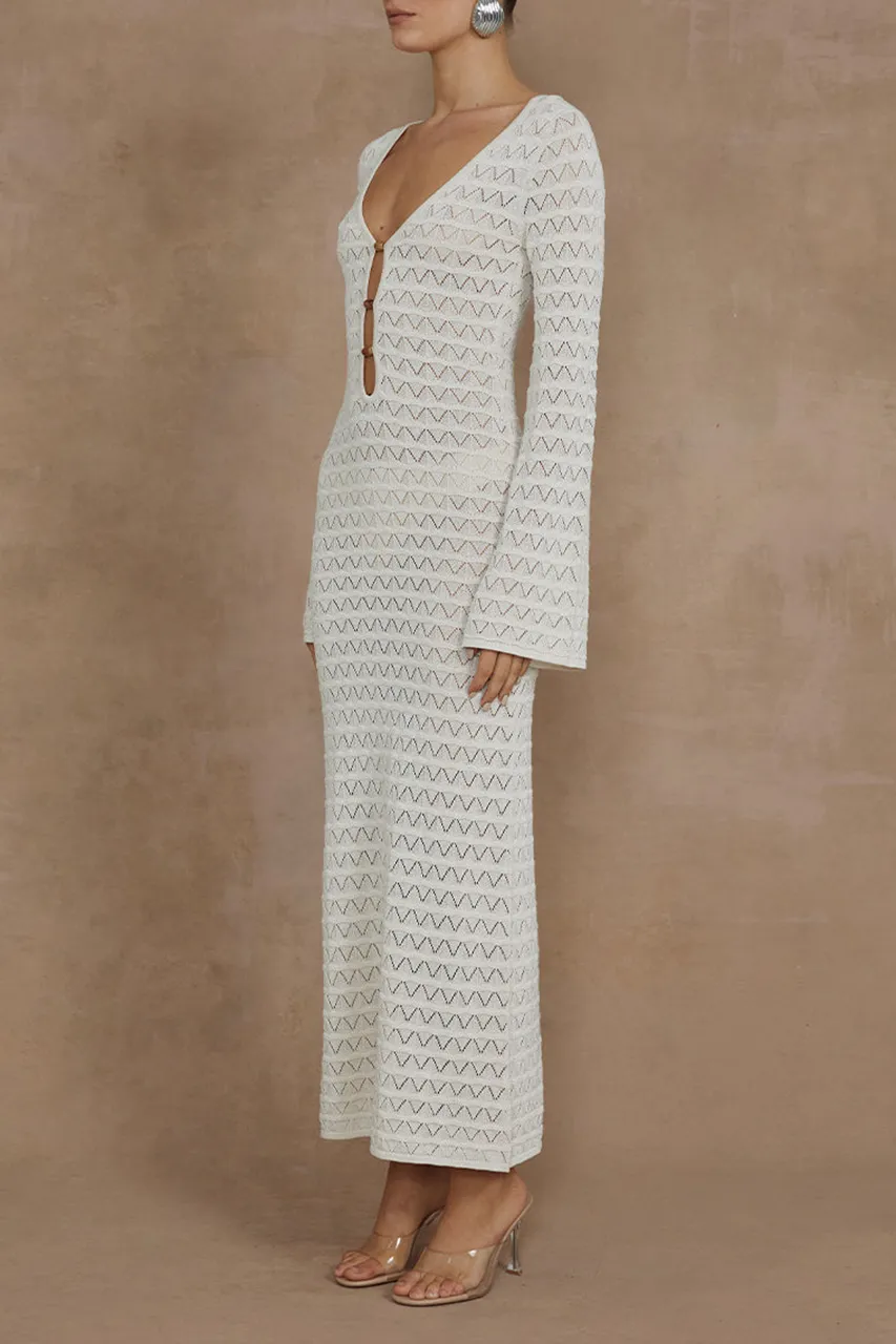 Long Sleeve Button Detail Knit Midi Dress