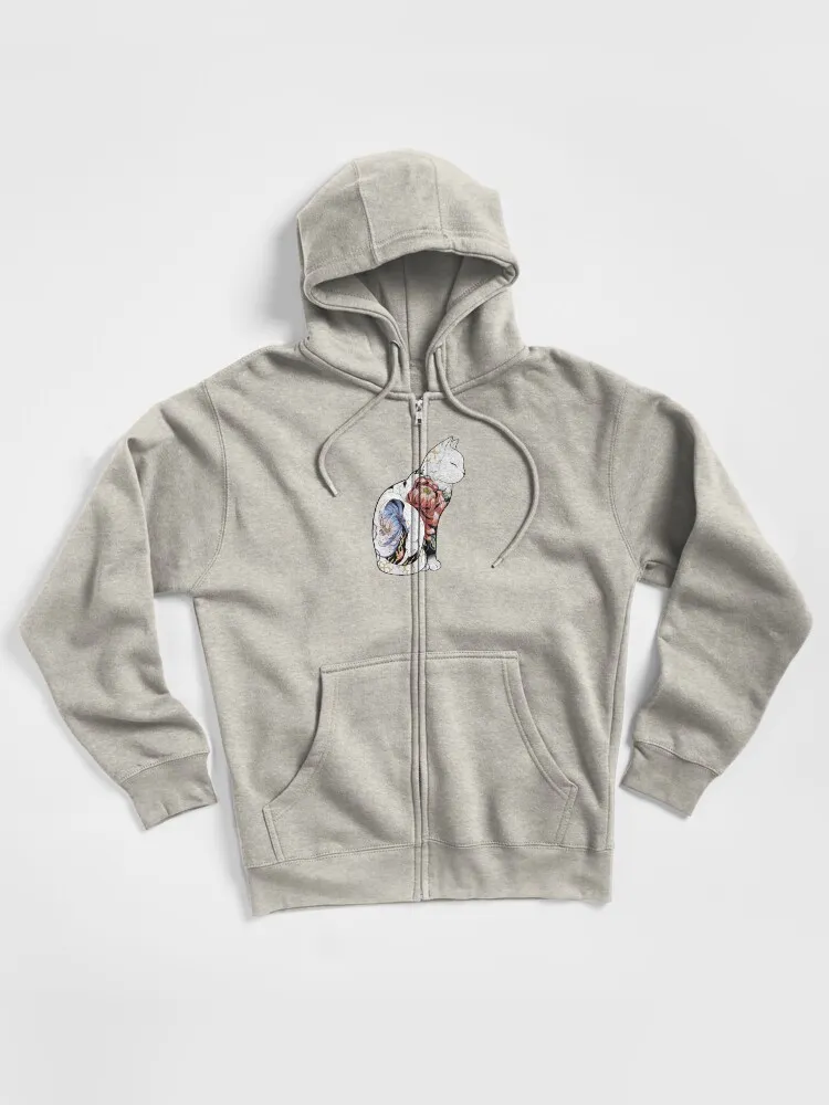 Kitsune Cat Tattoo Zipped Hoodie