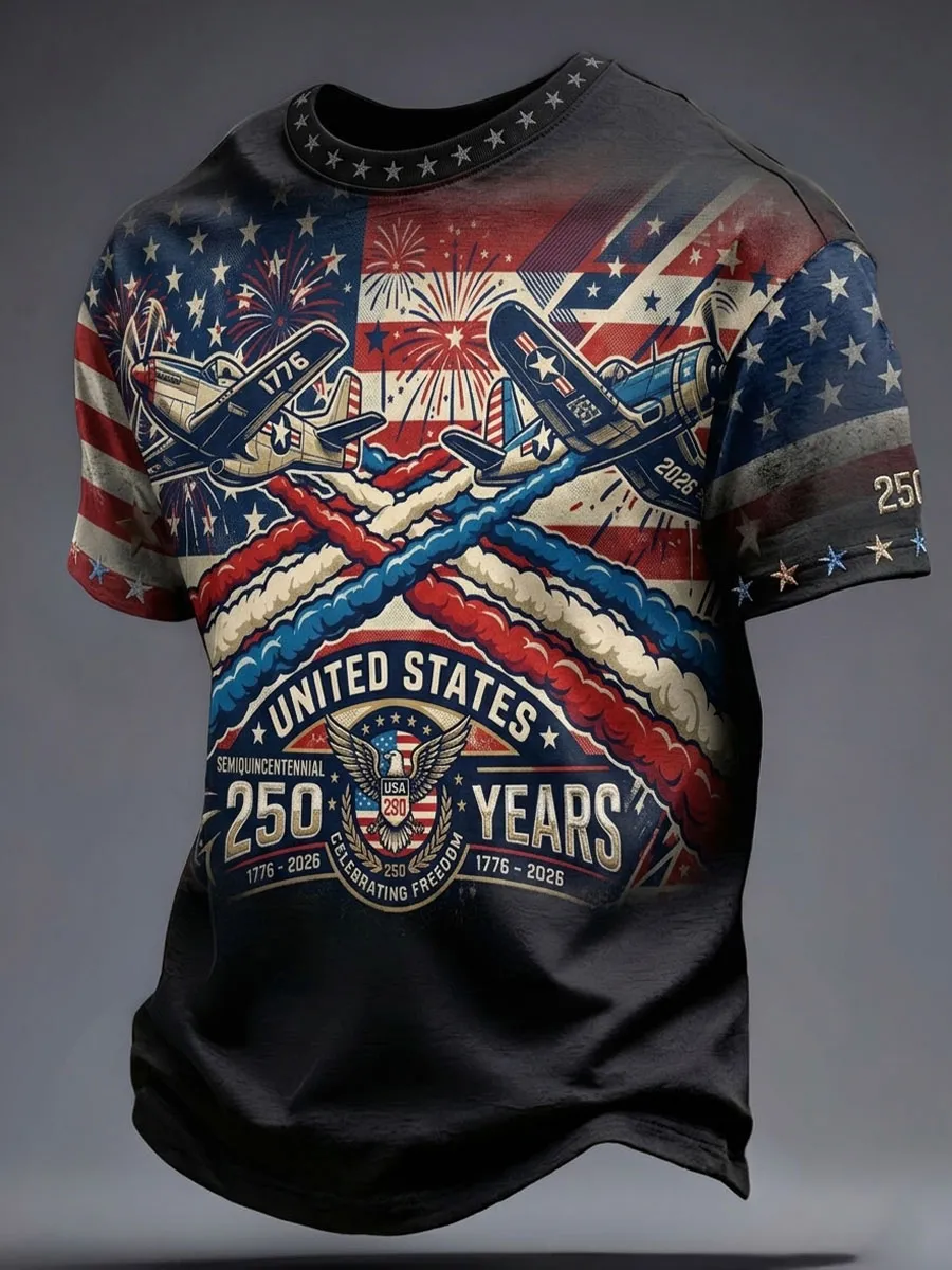 Men's Casual American 250th Anniversary Printed T-shirt