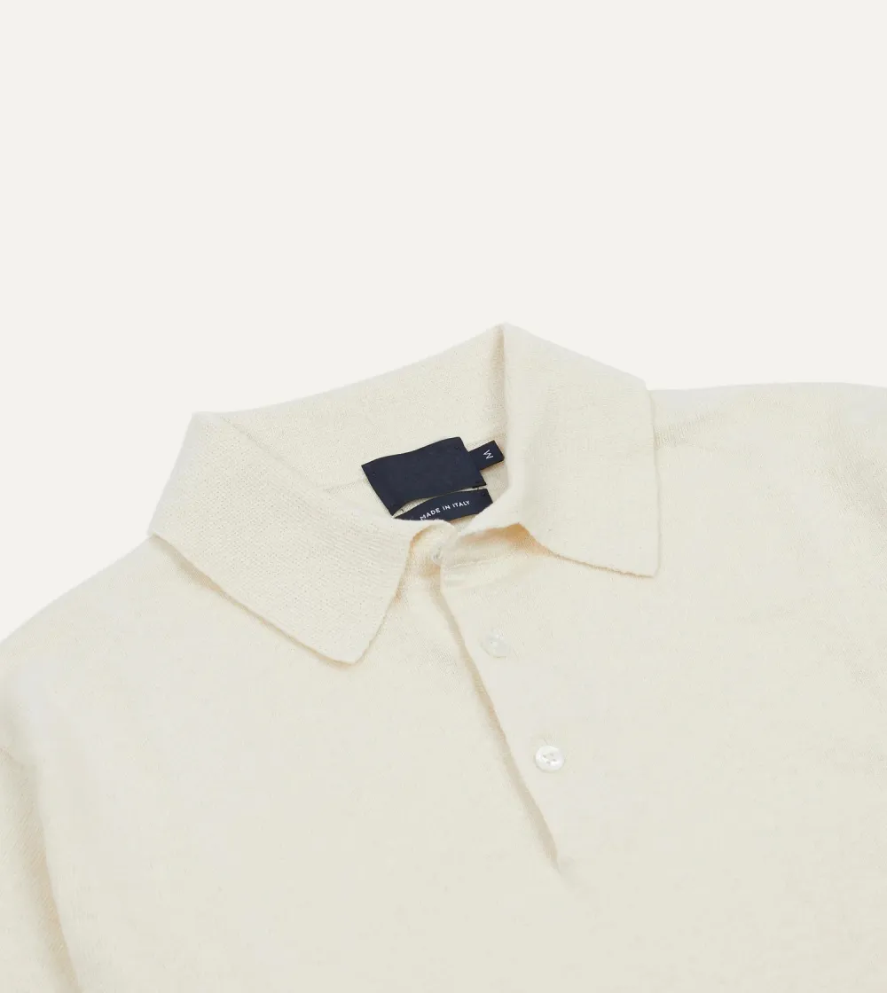 Casual Style Ecru Knitted Linen-Cotton Short-Sleeve Polo Shirt