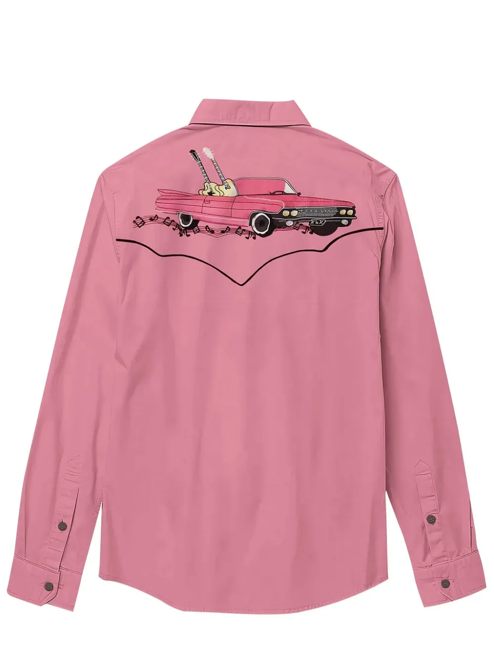 Western Music Car Printed Hawaiian Shirt For Men Button-down Shirt Long Sleeve 100% Cotton Shirt